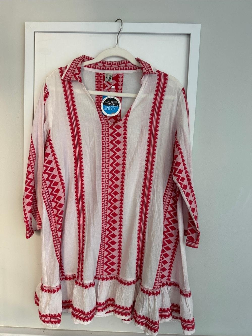 Esthir Greece Red and White Striped Geometric Tunic Dress